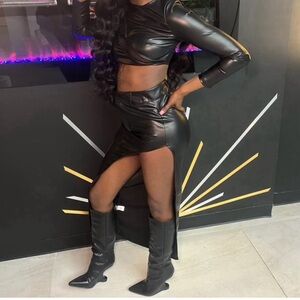 Black Faux Leather Two-Piece Set